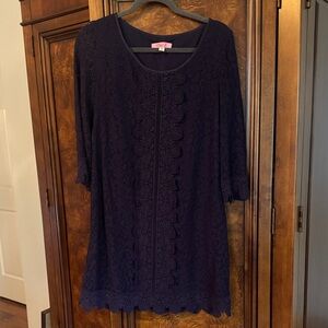 Eliza J Navy Crochet Lace Tunic Dress